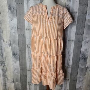 Tyler Boe Small Linen Blend Striped Tiered Ruffle Dress